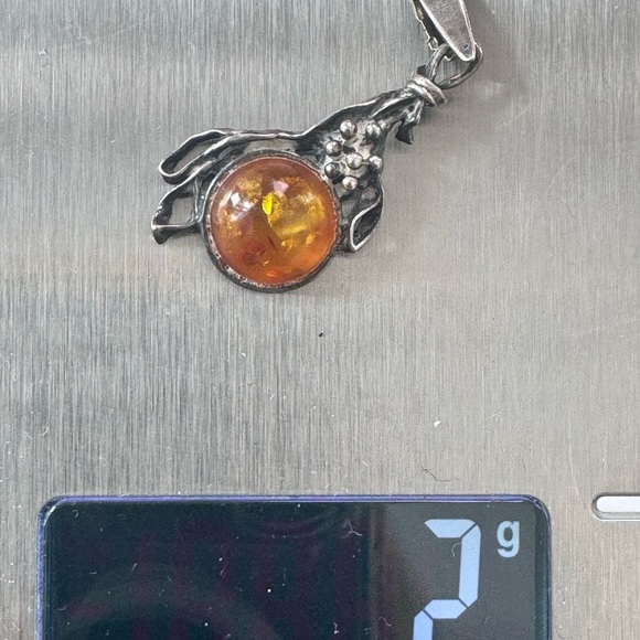 Vintage Baltic Amber Silver pendant Modernist no stamp - Picture 2 of 6